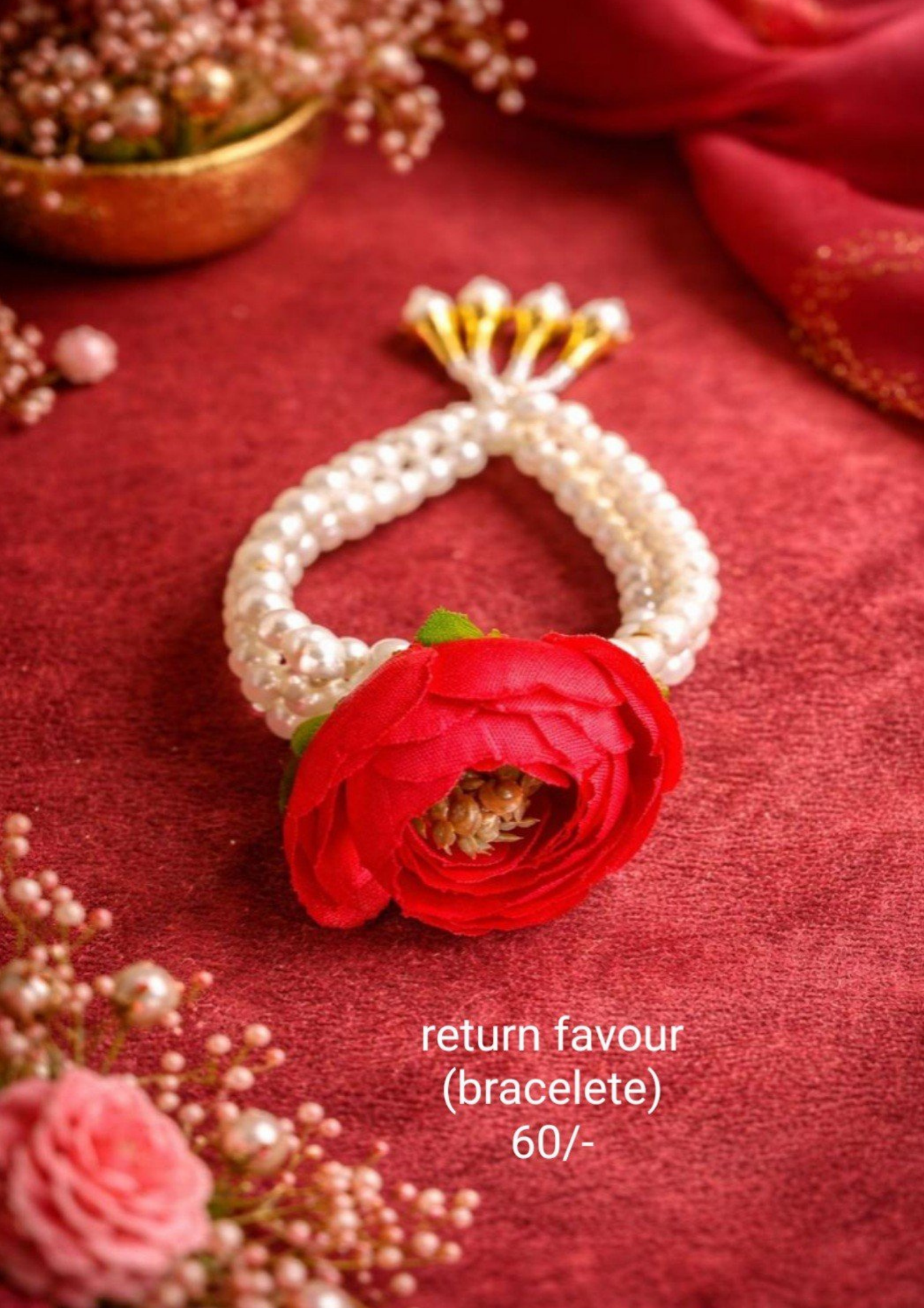 Classic Red Rose & Pearl Bracelet Classic Red Rose & Pearl Bracelet