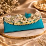 Luxury Handcrafted Teal Money Gift Envelope with Pearls & Floral Embellishments