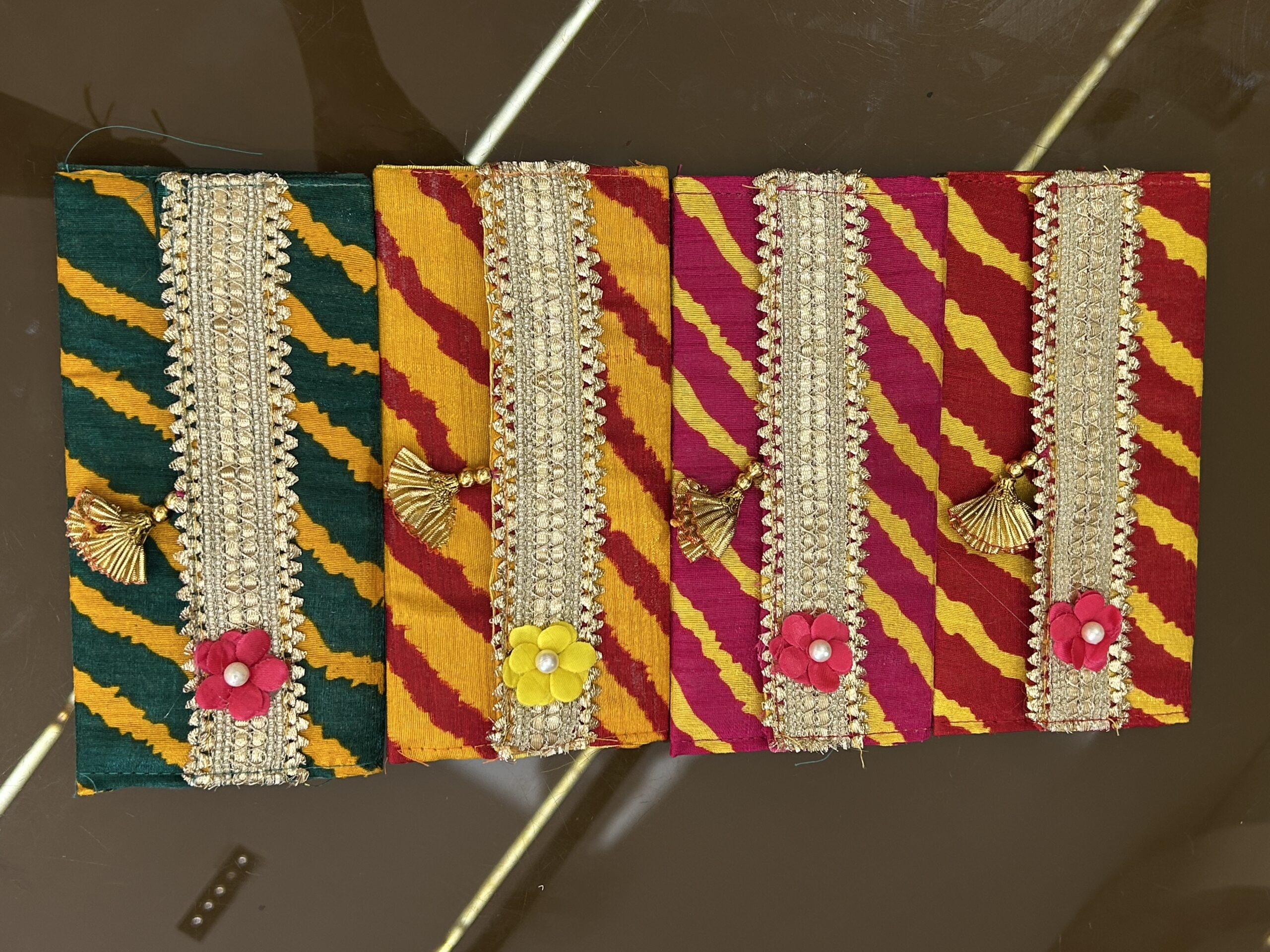 IMG_9477 KS Creations Handmade Ethnic Fabric Envelope Clutch for Women | Designer Leheriya Print Clutch | Wedding, Festive & Party Handbag - Image 1