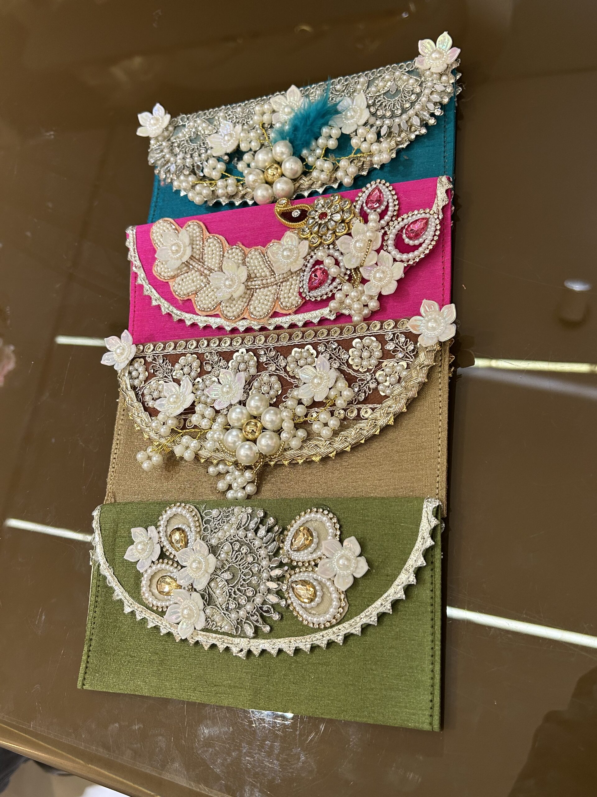 IMG_9534 KS Creations Premium Handmade Designer Envelope Clutch for Women | Pearl & Floral Embroidered Bridal Clutch | Wedding & Party Handbag - Image 1
